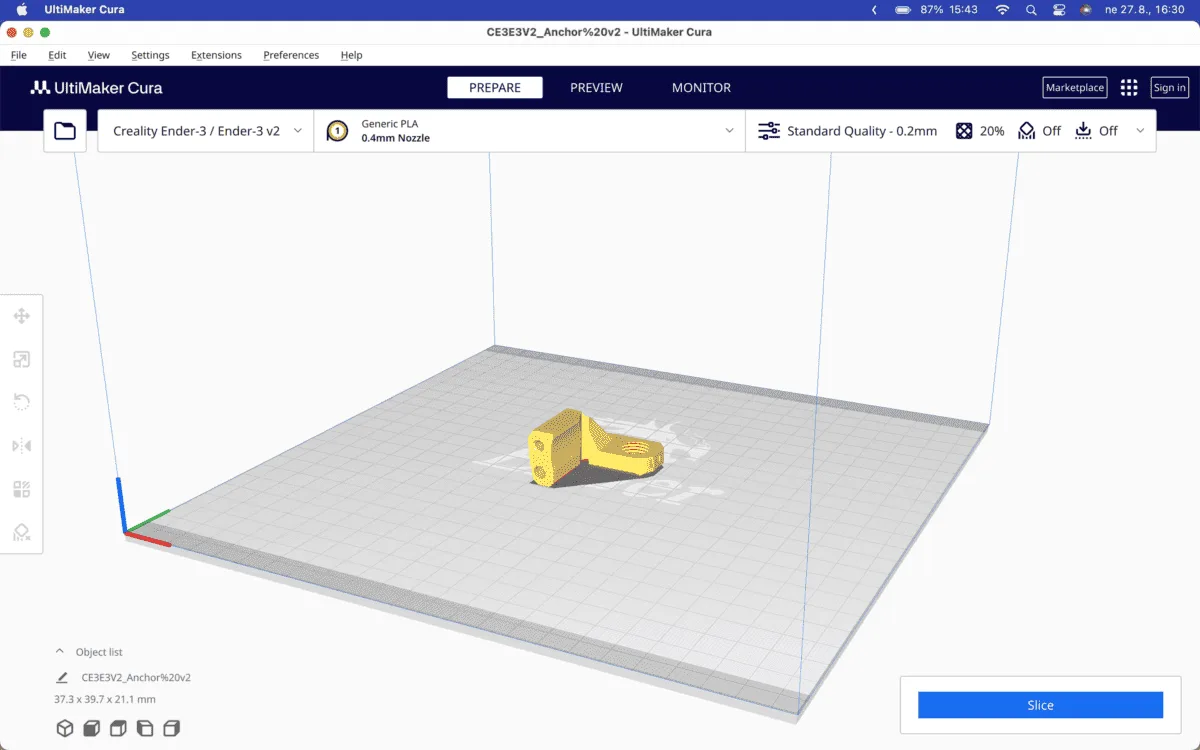 Rozhraní programu Ultimaker Cura pro slicing 3D modelů